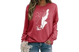 Dresswel Sweter damski z nadrukiem pióra, bluza z długim rękawem, okrągły dekolt, koszulka z długim rękawem, na jesień i zimę