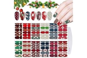 EBANKU 12 fogli Natale Adesivi Smalto per Unghie Adesivi per unghie autoadesivi Pupazzo di neve Fiocco di neve Avvolgere le unghie Decalcomanie Manicure Decorazione per unghie per donne Ragazze