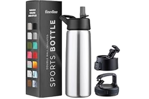 FINEDINE Triple Insulated Stainless Steel Water Bottle With Straw Lid - Flip Top Lid - Wide Mouth Cap (750 ML) Insulated Water Bottles, Keeps Hot and Cold - Great for Hiking & Biking