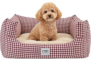 YAGU - Cama para Perros y Gatos T-1 (50x38x22 cm) Cama Confort Diseño Vichy Grana con Interior de Borreguillo Suave. Cojín Reversible, Relleno de Fibra Reciclada, Lavable y Base Antideslizante