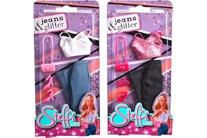 Simba 105723669 - Steffi Love Jeans & Glitter - 2 olika Varianter, Endast en Artikel Levereras, Glittrig Topp med Jeans och M
