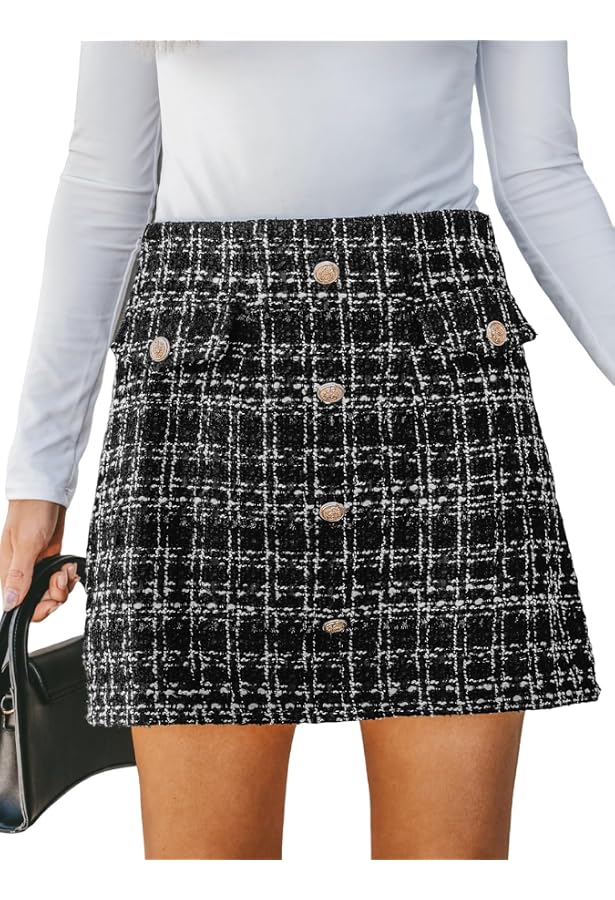 Short Femme Taille Haute En Tweed - Jambes Larges Et Courtes - Style Élégant Et Décontracté - Avec Fermeture Éclair - Taille XS à L - 14