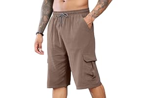 CTU Mens Linen Shorts Casual Cargo Shorts Elastic Waist Drawstring Summer Beach Shorts M-3XL