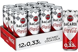 ‎COCA-COLA Bacardí Coca-Cola - alkoholhaltiges Mixgetränk (10% Vol) mit perfekter Mischung aus Bacardí Rum und erfrischender Coca-Cola - in stylischen Einweg Dosen (12 x 330ml)