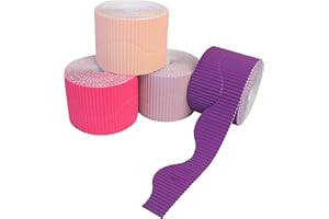Bright Ideas Rollos de Borde Corrugado para exhibiciones Escolares, Paquete de 4, Morado/Rosa, 10 cm x 7,5 m, Papel, 10cm x 7.5m PK04, 30