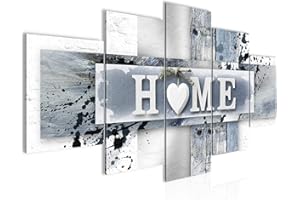 Runa Art - Tableau Home Coeur 200 x 100 cm 5 Parties XXL Decoration Murale Dessin Bleu Gris 504551c