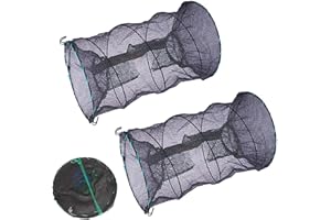 ‎KADRYXON Kadryxon 2 Stück krebsreuse faltbar fischreuse reusen für fischfang Aalreuse mit Futtertasche und Öffnung zur Fischentnahme Köderfischreuse für Fisch, Garnelen, Krabbe, Aalre,30x60cm