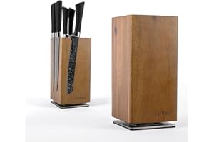 Exitoso NUOVO ceppo portacoltelli in acacia, ruotabile di 360 gradi con magneti all'esterno e inserto in setole rimovibile - spazio per un massimo di 20 coltelli | ceppo portacoltelli in legno