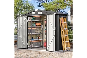 Aoxun Garden Sheds 6x4ft, Metal Shed Bike Tool Shed, Sheds and Outdoor Storage with Lockable Doors & Slooping for Backyard, Patio, Poolside,Black