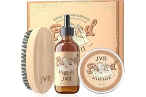 Kit Barba per Uomo, JVR Set Cura Barba, Regalo Cura della Barba Professioni con Olio, Balsamo e Spazzola, Leviga la barba, idrata e aggiunge lucentezza e styling (Giallo)