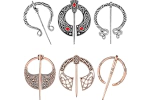 Hicarer 6 broches vikingos vintage para capa, bufanda, chal, hebilla, broche penanular para accesorio de disfraz, plata envejecida, oro rosa