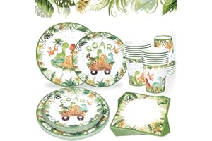 FAIRYMAIDEN Stoviglie per Feste di Compleanno Dinosauro Set, 96 Pezzi Dinosauro Piatti di Carta Tovaglioli Bicchieri, Stoviglie per Feste di Compleanno per Bambini, Decorazione di Birthday Dino (24 Ospit)