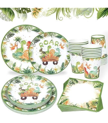 Kit De Decoración Dinosaurios Para Fiesta - 60 Piezas Con Platos Y Servilletas