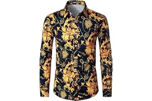 PARKLEES Camicie da uomo a maniche lunghe con stampa floreale con bottoni sul davanti, casual, fantasia floreale