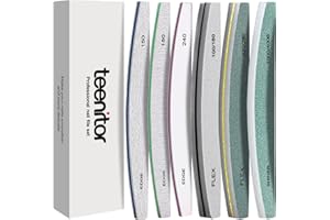 Teenitor Nail File and Buffer Set, 6pcs Nail Buffer Blocks Emery Boards for Nails, Nail Files for Acrylic and Gel Nails, 240 Grit Nail Files Professional for Natural Nails, Nail Filer Half-Moon