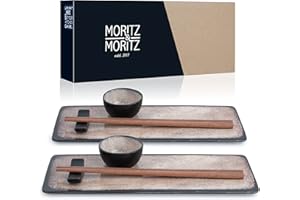 Moritz & Moritz VIDA zestaw naczyń do sushi dla 2 osób, zestaw 10 sztuk, zestaw do sushi z 2 talerzami do sushi, miseczkami na sosami i pałeczkami