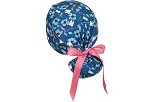 CALOMED Calot de Bloc Charlotte Chapeau Infirmière Bonnet en Tissu pour Personnels de Santé ou Pâtissier Modèle Pony Queue de Cheval Femme ou Homme Cheveux Longs (Dents Fleuris)