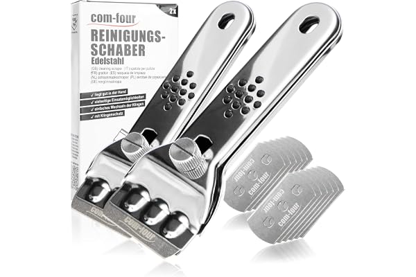 COM-FOUR® 2x keramisk hällskrapa med ersättningsblad, skrapa av rostfritt
