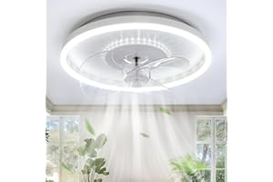 ‎AOEH AOEH Deckenventilatoren Mit Beleuchtung LED Dimmbar Deckenlampe Mit Ventilator 6 Wind Modern Runde Leise Fan Deckenleuchte Mit Fernbedienung,52w Weiß Deckenventilator Für Schlafzimmer Wohnzimmer,50cm
