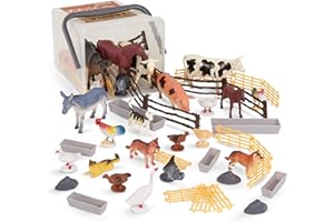 Terra by Battat - Pays du Monde - Figurines et Accessoires pour Animaux de la Ferme - Seau d'animaux 60 pièces pour Enfants - Jouet en Forme d'animal de la Ferme - 3 Ans et +