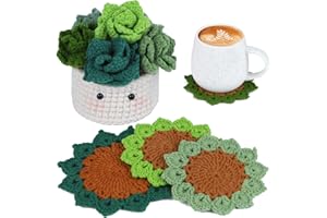 MASPHY Anfänger Häkelset, 6-Teiliges Set Teetasse Matte Häkelset, Einschließlich Garn, Zubehör, Schritt-für-Schritt Video Tutorial für Erwachsene Anfänger