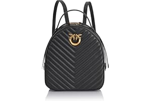 Pinko Love Click Backpack Cielęcina NAPATOWANE Chevron, Plecak Damski, Z99Q_Czarny-Antique Gold, U, Z99q_czarno-antyczne złoto, Taglia unica