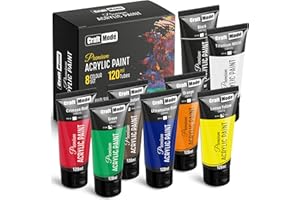 Craft Mode Acrylic paint set 8 120ml Perfect for Canvas, Wood, Ceramic, Rock, Fabric & Crafts. Non-Toxic, Quick Dry & Vibrant Colours. Rich Pigments, Lasting Qua
