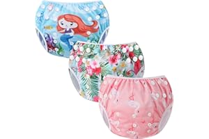 Codkkre Couche Piscine Lavable Couche de Bain BéBé Maillot Couche Piscine Imperméable Réutilisable Tente Ajustable Anti-fuite anti uv 0-3 Ans(Flamant + Fleur + Sirène)