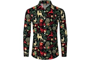 Mainfini Herren Weihnachtshemd Ugly Shirt Weihnachtskostüm Bad Taste Lustig Weihnachtliche Motive Top Langarm S-XXL
