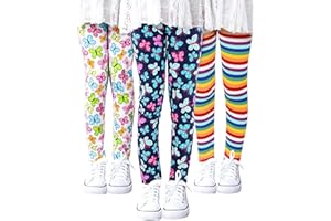 Auranso Girls Leggings 3 Pack Toddler Girl Floral Pattern Stretchy Leggings Kids Full Length Tights Pants 4-13 Years