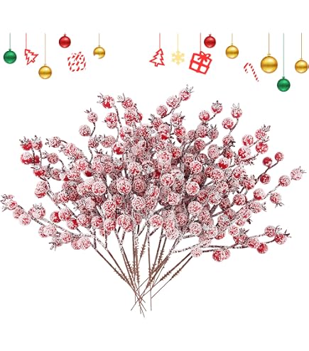 Produktbild von 24 Stück Künstliche Beeren 21cm Kunstblumen Weihnachten Rote Beeren Für Die