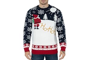 NOROZE Christmas Men's Jumpers | Novelty Knitted Lightweight Santa Printed Jumper Sweater | Slim Fit Long Sleeve Crew Neck Pullover Christmas Top | Christmas Jumper Xmas Jumper Sweaters for Men