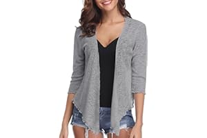 Gyabnw Boléro Femme Chic et Élégante Boléro Femme 3/4 Manches Côtelée Été Élégant Veste Court Boléro Robe Cardigan Ouverte Devant Cardigan Transparent Léger Adapté aux Voyages et À La Vie Quotidienne