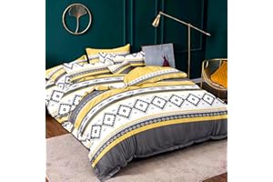 H HANSEL HOME Funda Nordica Cama 135 de 4 Piezas Transpirable Suave al Tacto 100% Microfibra de Poliéster, Funda Edredón 220x220cm, Bajera 135x200cm con 2 Fundas de Almohada 50x75cm - Amarillo Gris