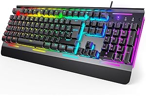 ‎TECKNET TECKNET RGB Gaming Tastatur für PC, Membran Tastatur mit 105 Tasten, Vollmetall-Pane, Handgelenkauflage,15-Zonen RGB Beleuchtung, 25 Anti-Ghosting-Tasten, Computer Keyboard, Deutsches Layout(QWERTZ)