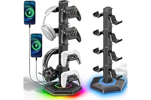 OIVO VGA DESIGN 4 Tier Supporto per Controller RGB con 9 Modalità di Illuminazione, Supporto Cuffie Gaming con 2 Porte USB 3.0 e Organizer per Cavi, Stand per Cuffie, Nero