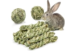 Episkey 12 giocattoli da masticare a forma di coniglio, erba naturale di Timothy, coniglietto, erba molare, giocattoli per piccoli animali, cavie, cincillà (12 pezzi)
