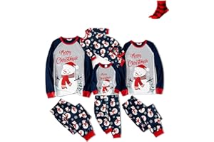 PATPAT Weihnachtspyjama Familie Set - Christmas Pyjama, Matching Pyjamas Couple, Partner Pyjama, Weihnachtsoutfit Familie, Pyjama Set für Vater Mutter Kinder Kids Baby mit Socken