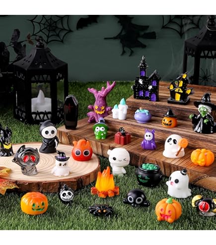 Lot De 32 Mini Figurines Halloween Phosphorescentes - Citrouilles, Fantômes, Styles Variés, Résine, Décorations Maison/jardin