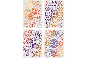 FINGERINSPIRE 4pcs Pochoirs Floraux folkloriques, 29,7x21cm, Pochoirs Fleuris pour la Peinture, Pochoirs de Fleurs pour la Peinture sur Bois et Toile, Pochoirs de Plantes réutilisables