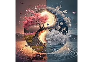 MOGTAA Arbre de Vie Diamond Painting, 5D DIY Yin Yang Arbre Diamant Painting Kit Complet, Diamant Painting Paysage Strass Point de Croix Cristal pour Murale Décor 30x30cm