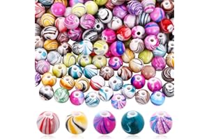Abeillo 500 Stück Acryl Perlen 8mm Multicolor Bastelperlen zum Auffädeln, Mix Floral Perlen Beads Bunte Tintenmuster Schmuckperlen für Armbänder, Halsketten, Kleidung und Schmuckherstellung