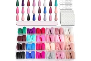 LADYING 24 Couleur (576 PCS) Mat Cercueil Faux Ongles Long,Full Cover Press on Nails Lot avec Gel Pad,Ballerine Faux Ongle avec Colle Pour Femme et Ado,French Coffin Faux Ongles à Coller Nail Art