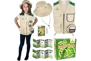 Cheerful Children Toys Kids Explorer Costume Kit including Safari Vest and hat plus Dinosaur and Bug Educational Handbooks. For Dress up, Outdoor Adventures and Role play. Suitable for 3-7 year olds.…