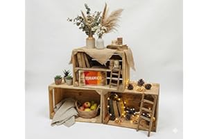 teramico Lot de 3 caisses en Bois Vintage d'occasion - Caisses à Fruits/vin d'origine de la Culture fruitière avec Compartiment de Rangement - 50 x 40 x 30 cm - 1 étagère Longue