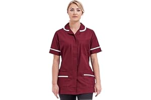 FIRST UNIFORM SOLUTIONS NewModel Womens Nurses Healthcare Tunic Round Collar Uniform Maid Housekeeper Beautician Maroon/Burgundy (10)