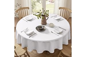 Softalker Mantel Antimanchas Redondo 140 cm Mesa Impermeable Blanco Elegante Manteles mesas Redondas Textura Lino para cumpleaños Jardin Exterior Picnic Comedor Concina,Terraza,Otoño,Invierno,Navidad
