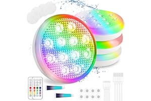 TEPENAR Rechargeable Underwater Pool Light – IP68 Waterproof LED with Remote, 16-Color Changing, Magnetic Hot Tub Lights, USB Charging for Pool/Spa/Party Decor (4 Pack)
