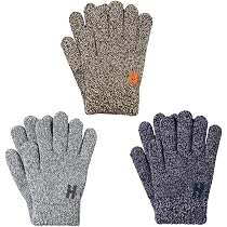 3 Paires De Gants D'hiver Tactiles Pour Enfants 7-9 Ans - Chauffants, Doigts Conducteurs Pour écrans - Bleu, Marine, Gris