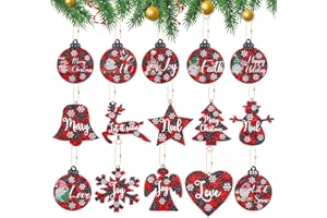 JODSEN 15 Pieces Christmas Diamond Painting Keychain Kit Red Christmas Baubles 5D DIY Diamond Art Key Chain Snowflake Bell Mosaic Diamond Pendant Full Drill Rhinestone Painting Key Chains for Kids Adults